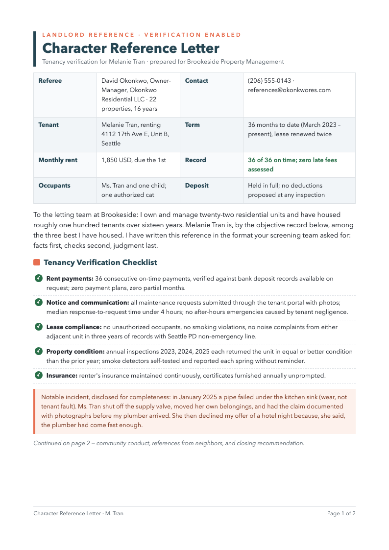 Practical rental character reference letter